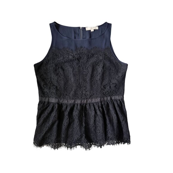 ANN TAYLOR LOFT Navy Black Lace Peplum Tank Top Size 12 - Picture 8 of 8